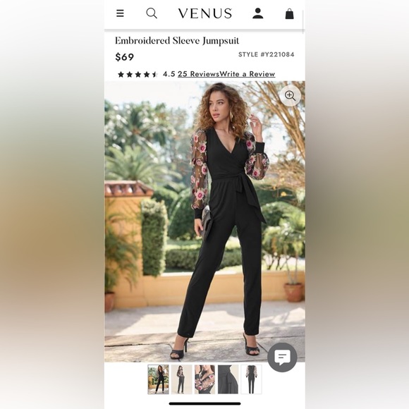 Women's Embroidered Sleeve Jumpsuit - Black Multi, Size S by Venus NWT - Picture 1 of 7